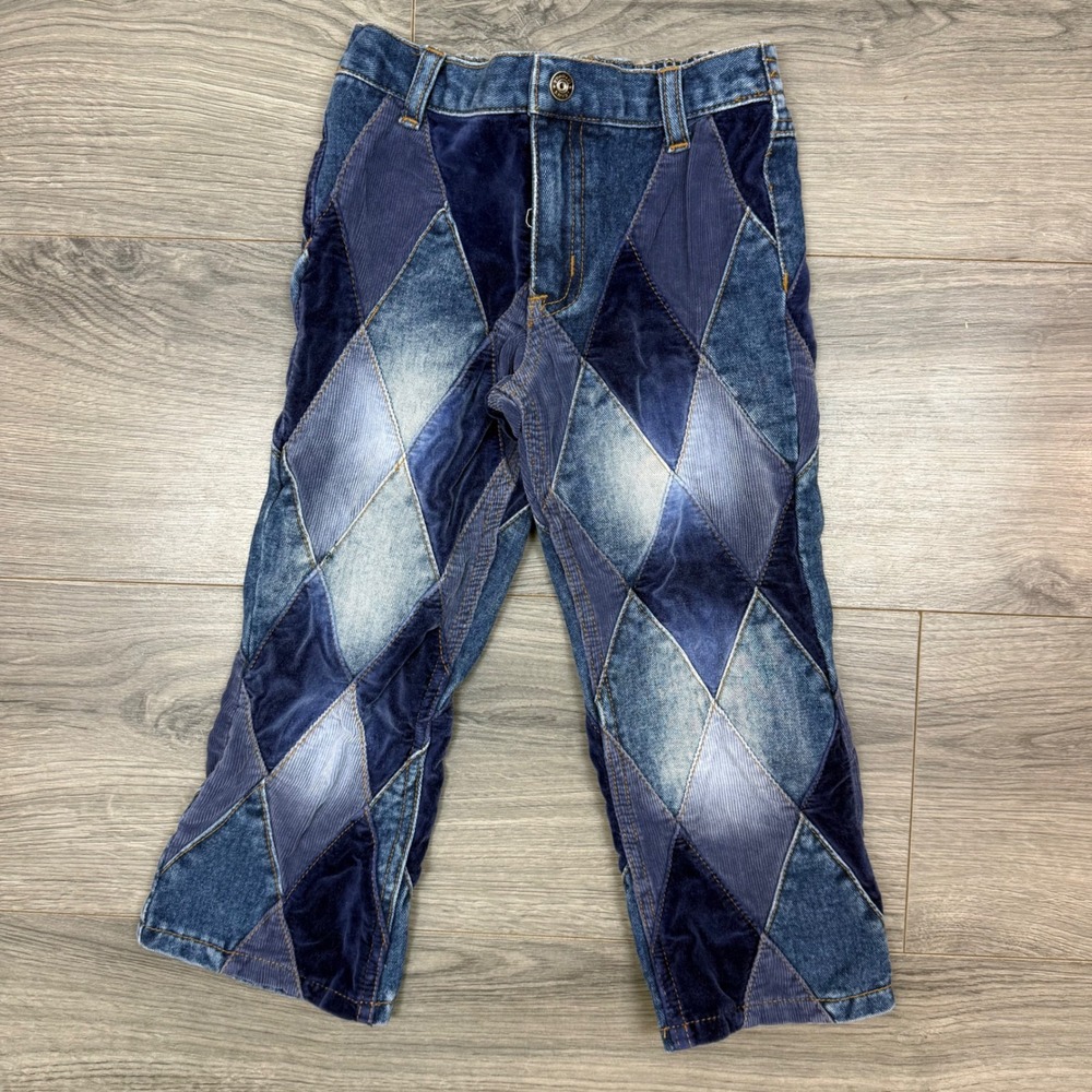 Y2K Zana Di Patchwork Denim Corduroy Jeans 4T Kids Blue Elastic Waist Hong Kong‎